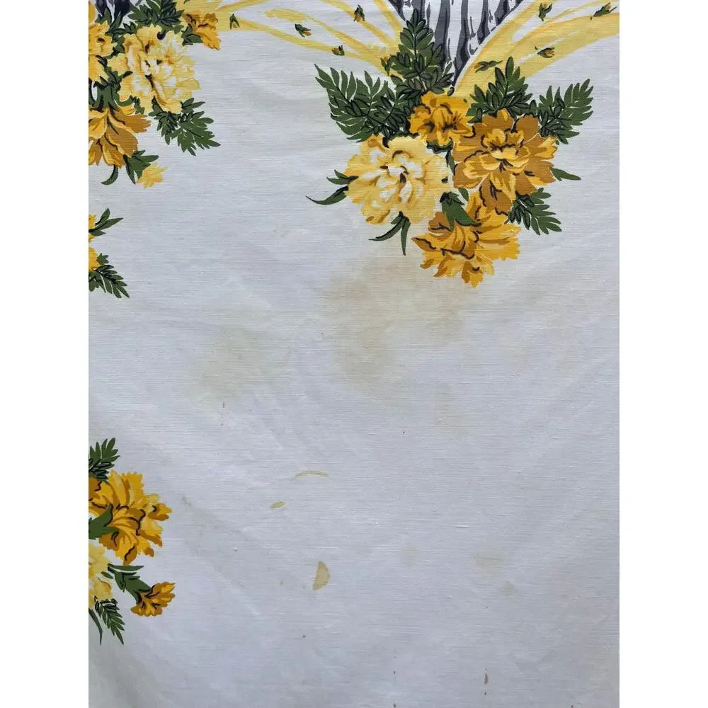 Vintage Yellow and Orange Floral Tablecloth with Swag Fringe Pattern